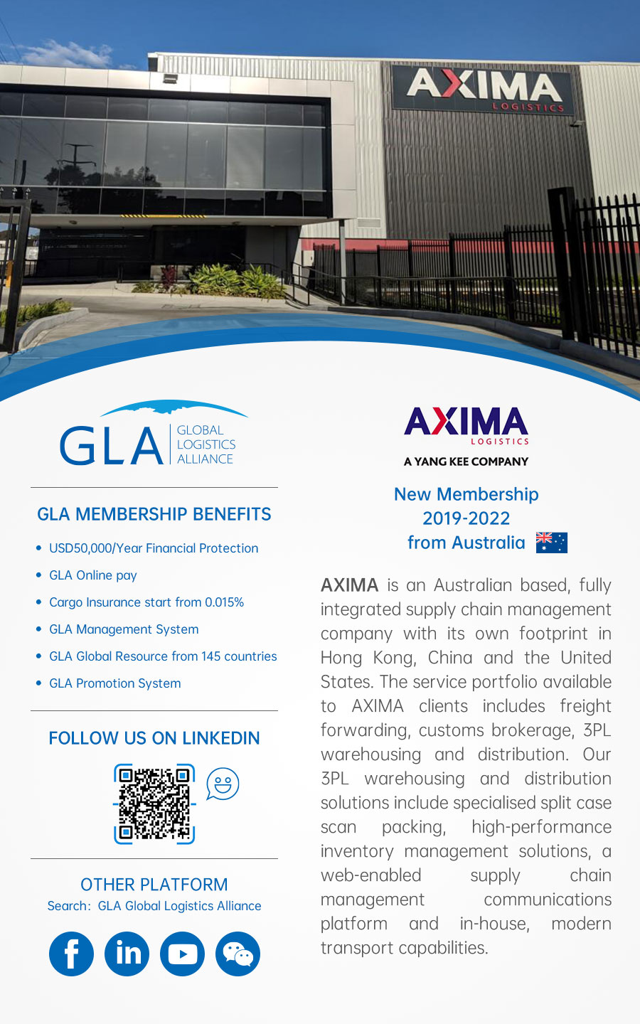 GLA New Membership — AXIMA LOGISTICS from Australia