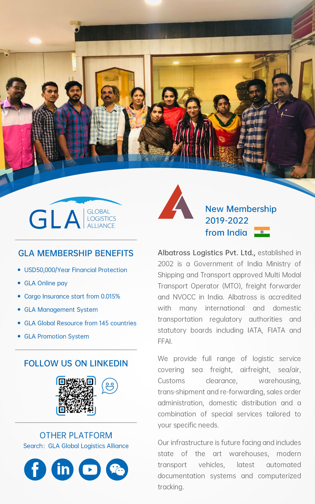 GLA New Membership — Alabatross Logistics Pvt ltd from India