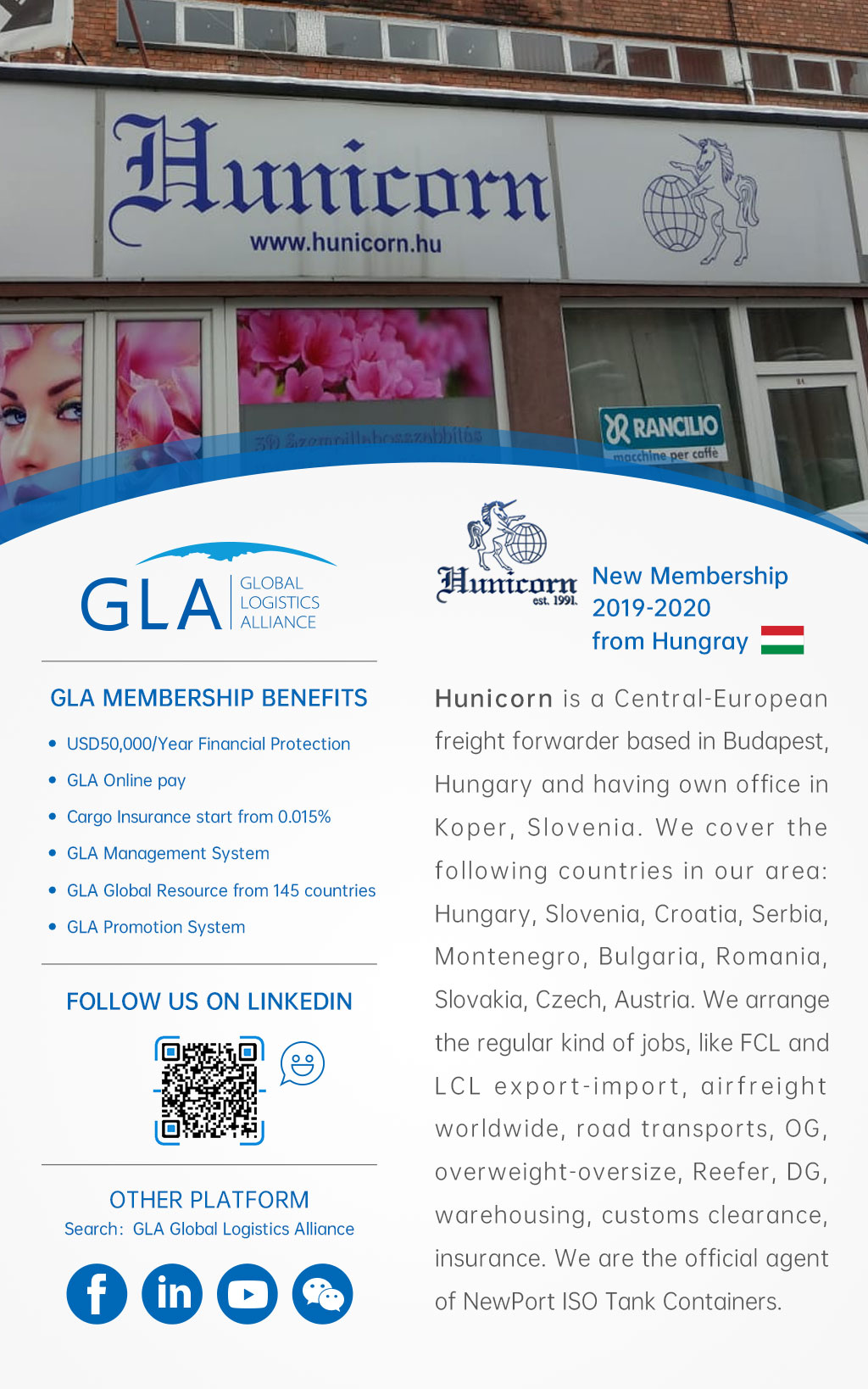 GLA New Membership — Hunicorn International Forwarding Pvt Ltd from Hungary